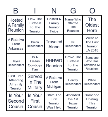 HILL HAYES HERVEY WHITE DIXON Bingo Card