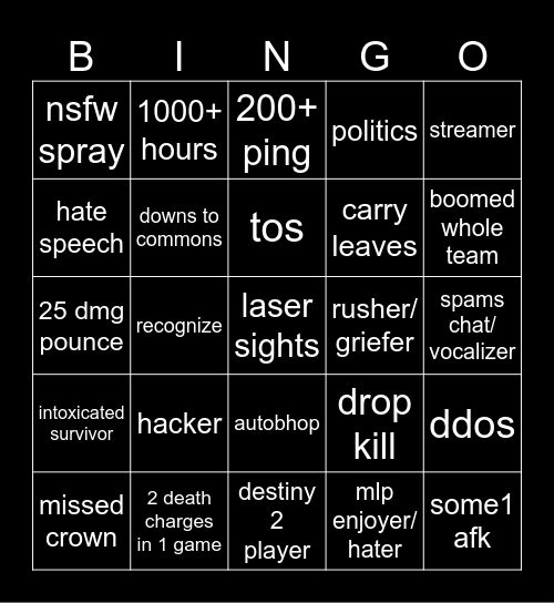 l4d2 vrs bingo 5 Bingo Card