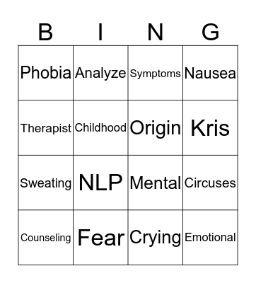 Coulrophobia Bingo Card