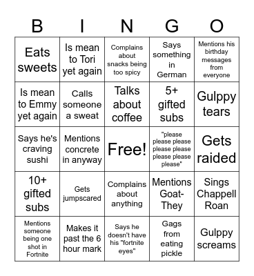 Gulppy's Subathon Bingo Round #2 Bingo Card