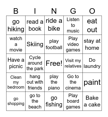 weekend activities Bingo Card