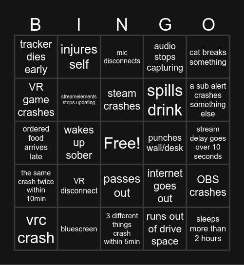 Kyokeru 24h VR Stream Crash Bingo Card