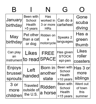 Ice Breaker Bingo Card