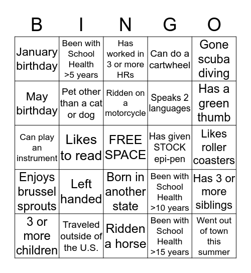 Ice Breaker Bingo Card