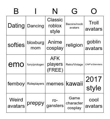 avatar catalog creator Bingo Card