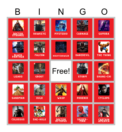 MARVEL Bingo Card