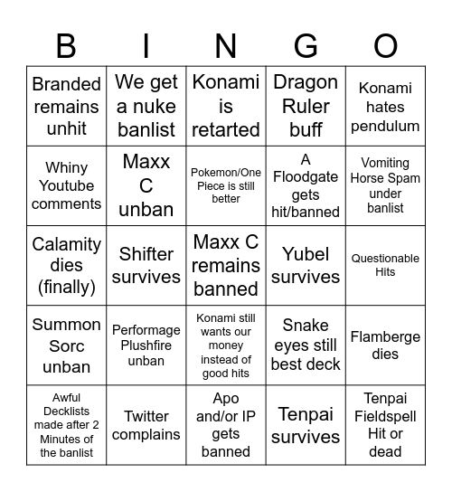 New August Banlist Bingo Card