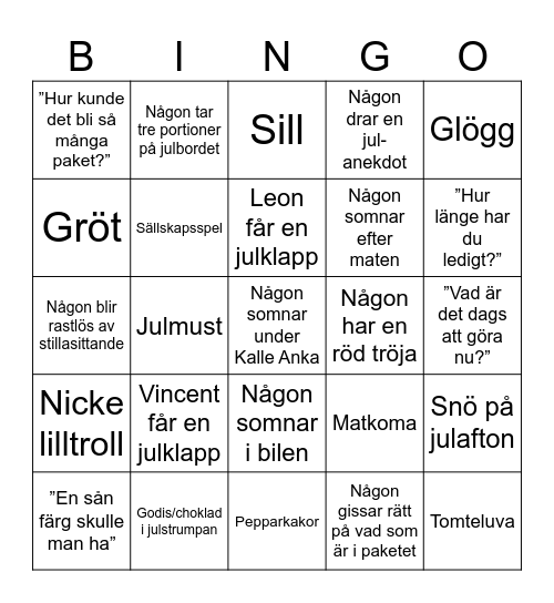 Holiday Bingo Card