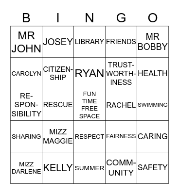 KIDZ KAMP Bingo Card