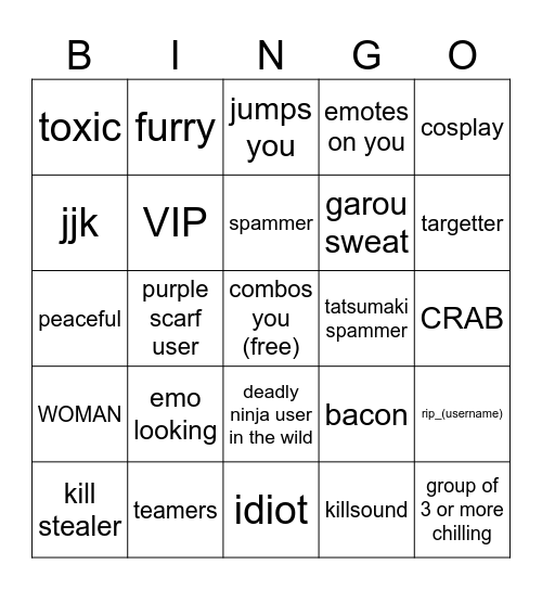 The Strongest Bingo-grounds Bingo Card