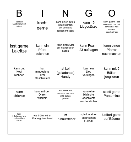 Konfi Bingo Card