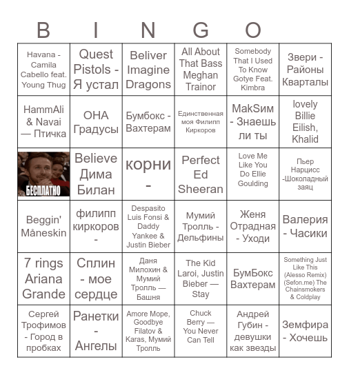 Музыкальное лото! Bingo Card