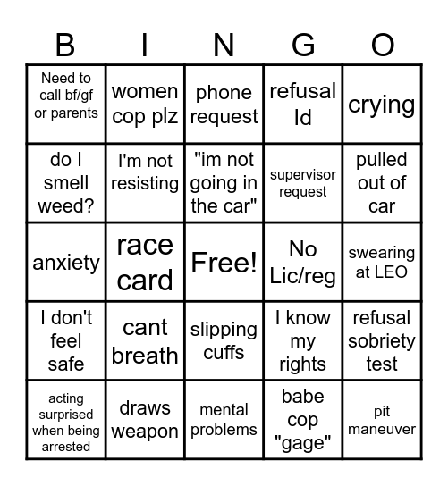 police cam videos Bingo Card