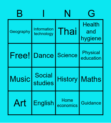 M1-3 School Subjects Bingo Card