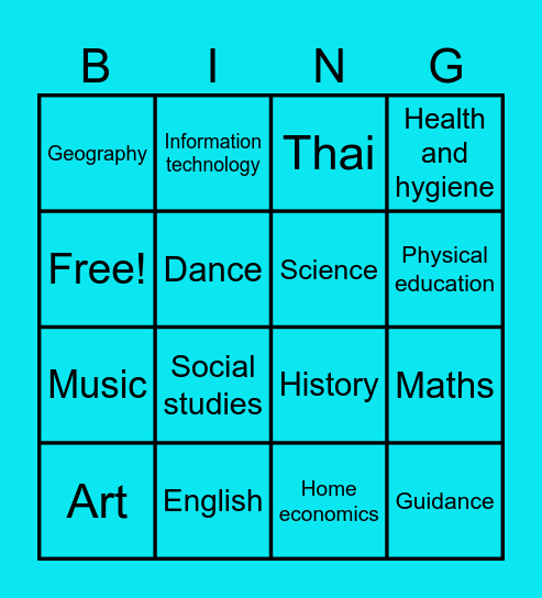 M1-3 School Subjects Bingo Card