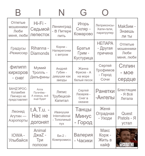 Музыкальное лото! Bingo Card