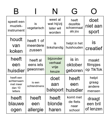 Kennismakingsbingo Card