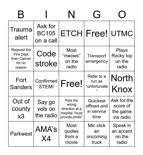 GAMEDAY BINGO Card