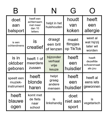 Kennismakingsbingo Card