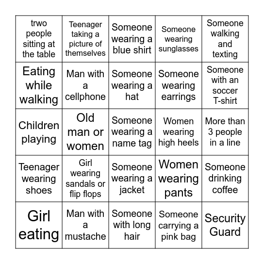 I Spy with my little eye Bingo Card