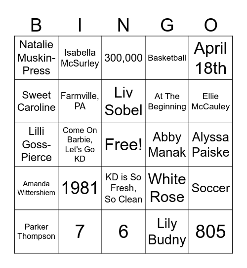 Untitled Bingo Card