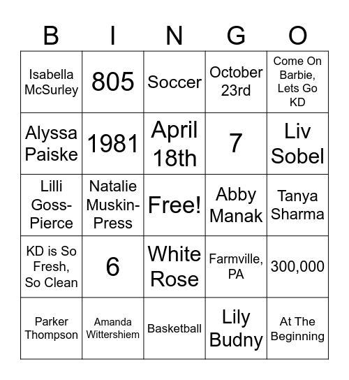Untitled Bingo Card