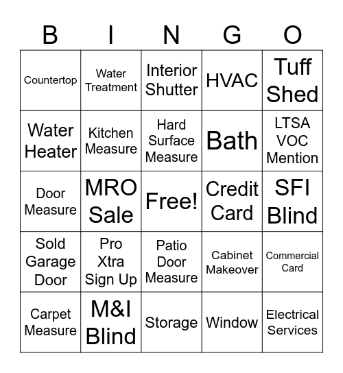 Specialty Bingo Card