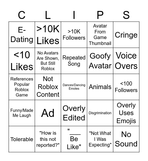 Clip It Bingo Card