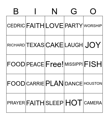 THOMPKINS -PERRY-DENT REUNION Bingo Card