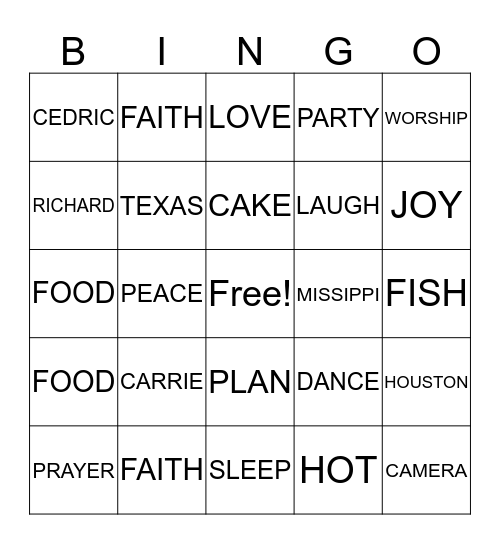 THOMPKINS -PERRY-DENT REUNION Bingo Card