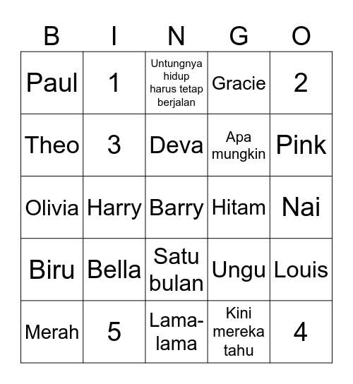 Nicho's bingo Card