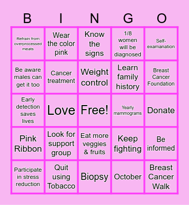 Breast Cancer Awareness Bingo Card