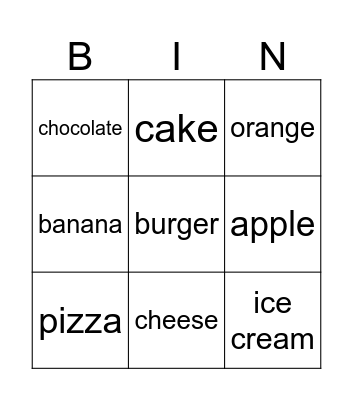 food Bingo Card