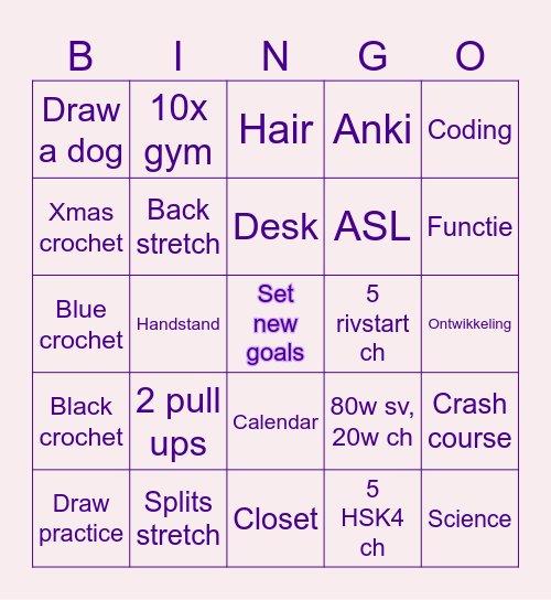 Goals Bingo Card