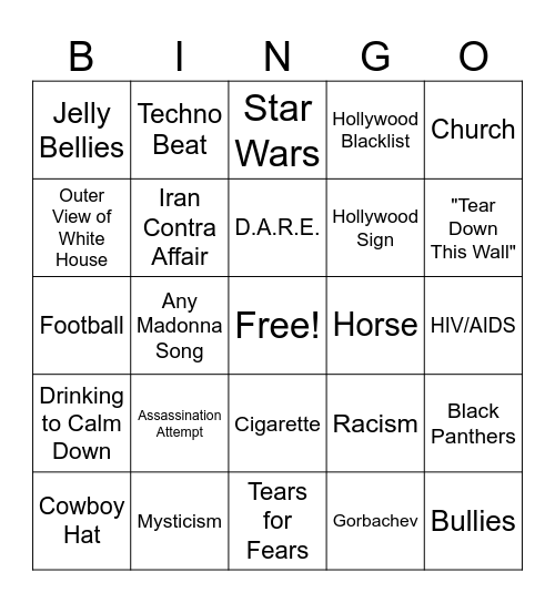 Reagan Bingo Card
