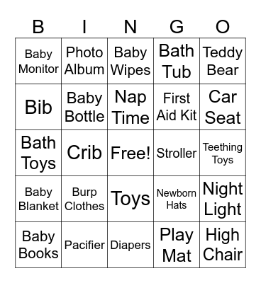 Baby Bingo Card