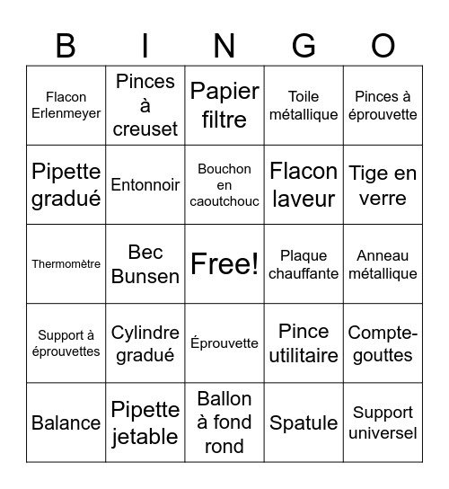 Bingo - Équipement de Laboratoire Bingo Card