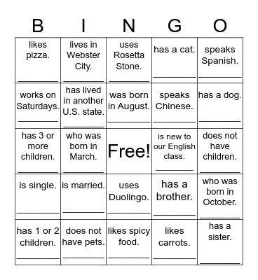 Find someone who... Bingo Card