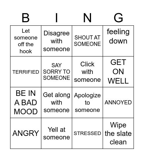 RELATIONSHIPS Bingo Card