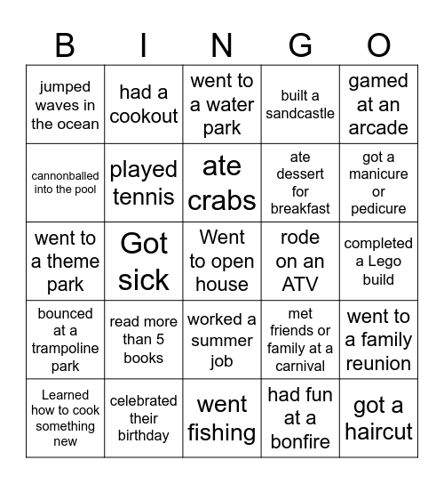 Back to School Bingo Card