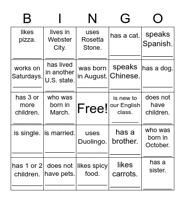 Find someone who... Bingo Card