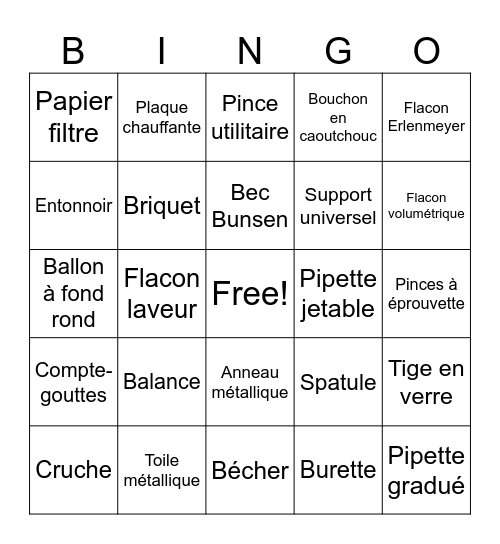 Bingo - Équipement de Laboratoire Bingo Card
