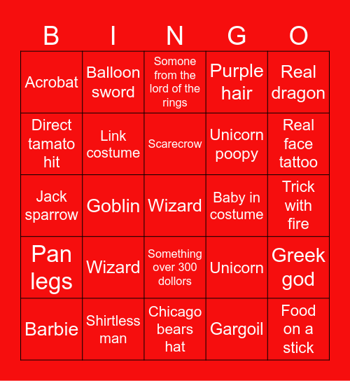 Renissains fair Bingo Card