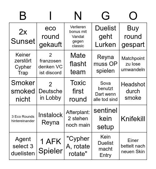 Valorant Bingo #1 Bingo Card