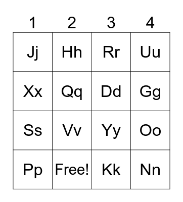 Alphabet Bingo Card