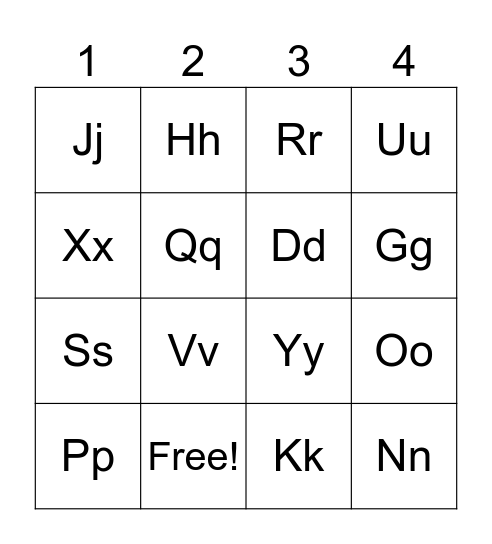 Alphabet Bingo Card