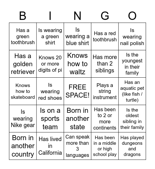 Speed Friending! Bingo Card