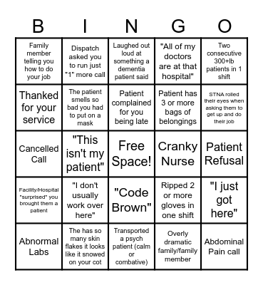 EMS BINGO!!! Bingo Card