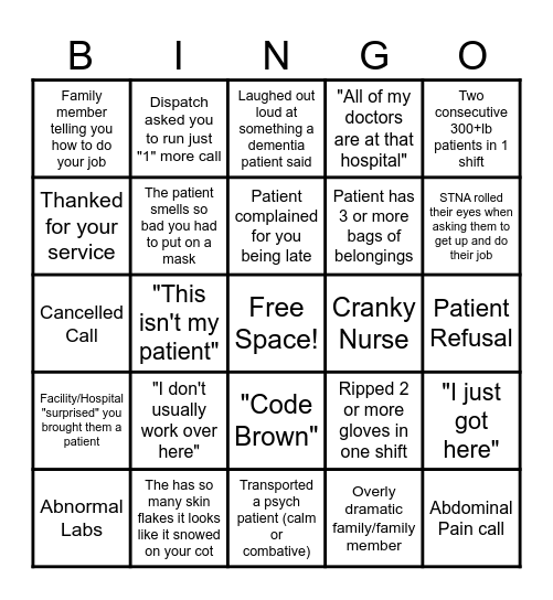 EMS BINGO!!! Bingo Card