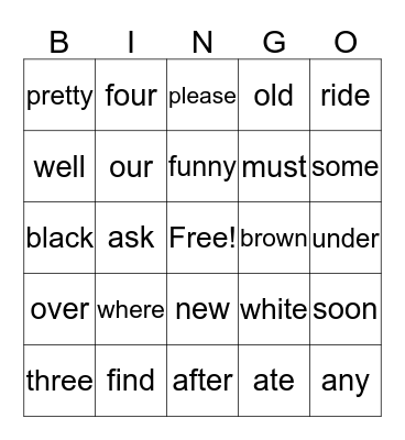 Red Words Bingo Card